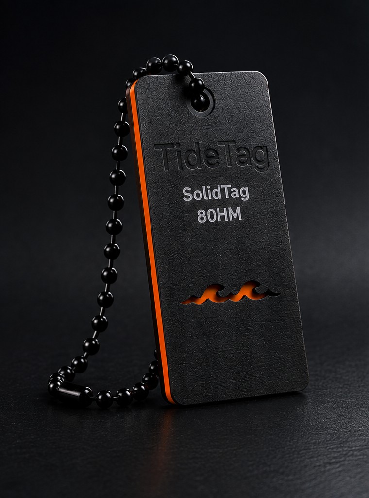 SolidTag Hole Mount in Schwarz mit orangem Kern und Kugelkette